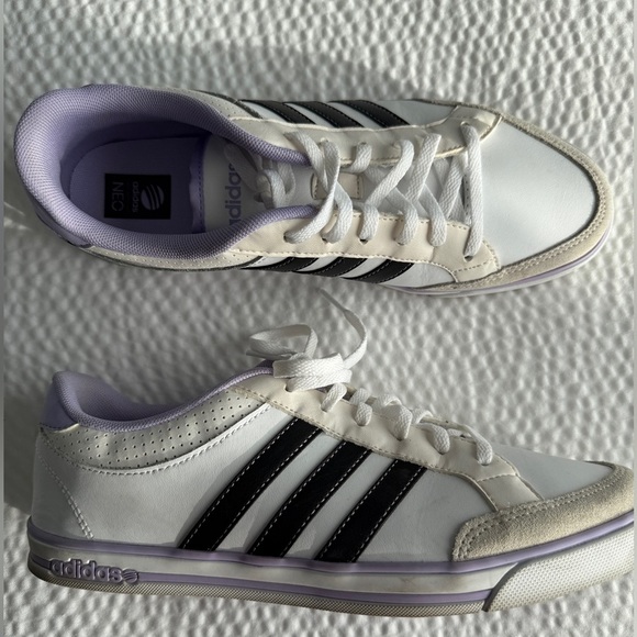 Adidas Neo Label Ortholite Comfort Foam White Purple Shoes Women's Size 8.5 - Picture 1 of 11